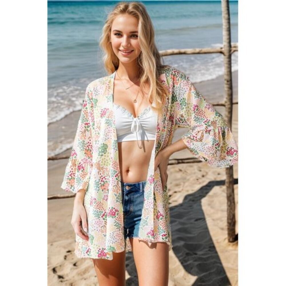Heimish Full Size Multi Color Floral Open Cardigan Plus Size
